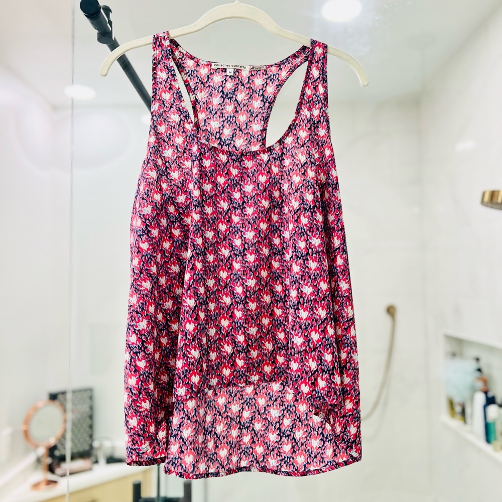 Collective Concepts - Floral Pink Sleeveless Racerback Top
